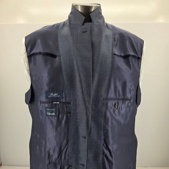 RALPH LAUREN Mens 50 Long Silk Wool Sport Coat Jacket Blazer Blue Plaid - Picture 9 of 12